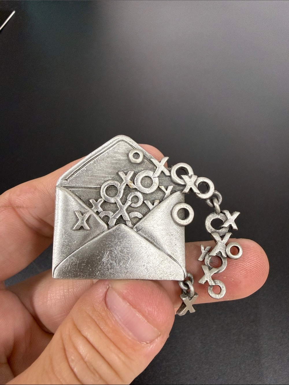 "JJ" Jonette Jewelry Silver Pewter 'HUGS & Kisses in Envelope' Pin